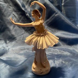 Capodimonte Porcelain Ballerina Dresden in Yellow and White Lace Dress